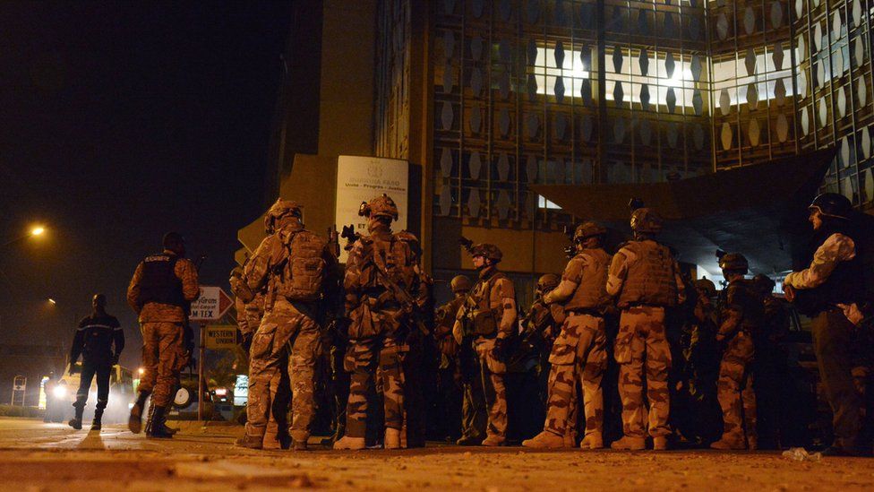 French special forces outside the Hotel Splendid in Ouagadougou