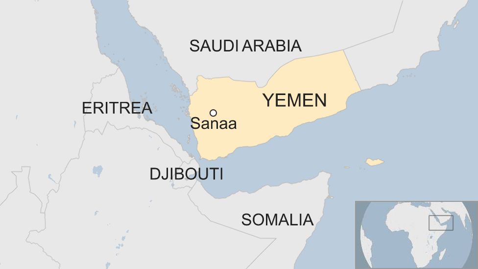 Map showing location of Yemen
