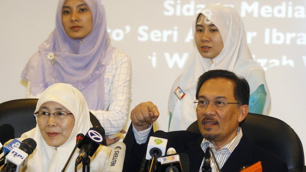 Nurul Nuha (upper right), with her father Anwar Ibrahim, and her mother and sister, in a 2008 photo
