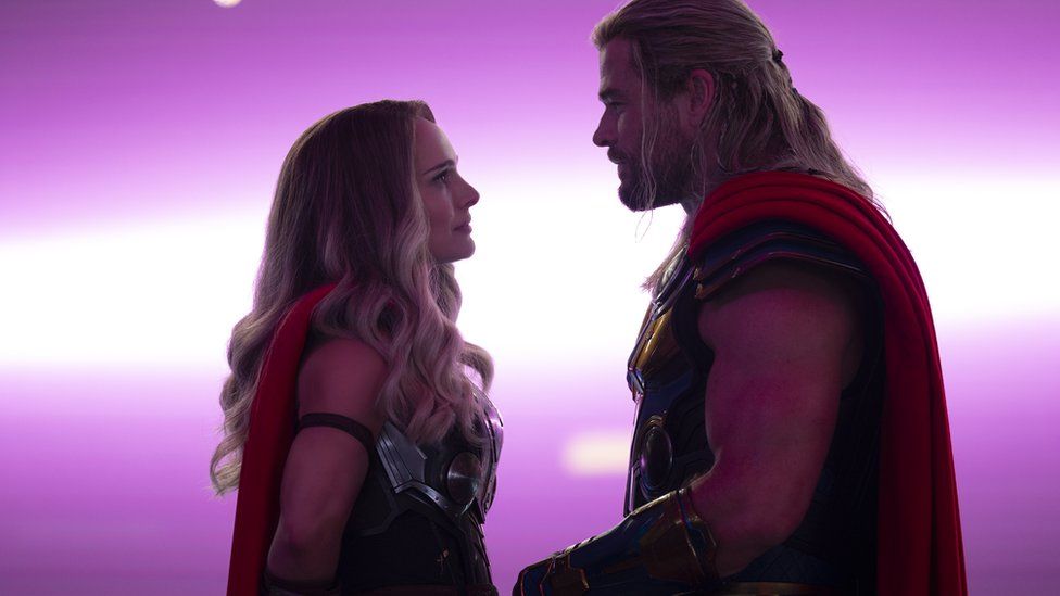 Natalie Portman and Chris Hemsworth star in Thor: Love and Thunder