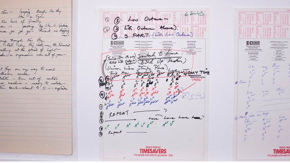 Manuscripts of working lyrics for the Queen Don't Stop Me Now, Somebody to Love' and We Are The Champions, autographed Freddie Mercury