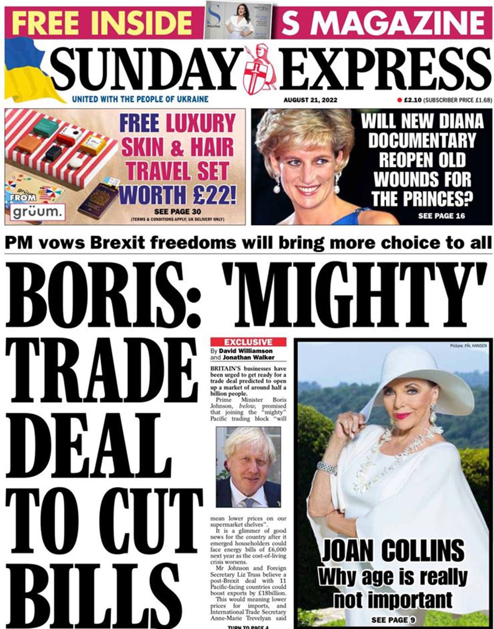 The Sunday Express front page 21 August 2022