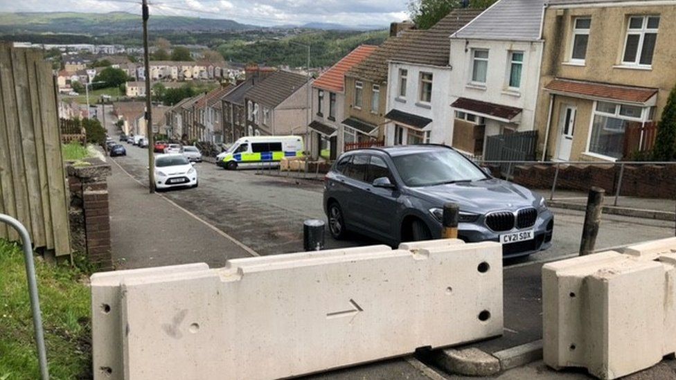 Concrete barriers in Mayhill, Swansea