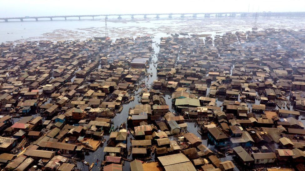Aerial view of slum area