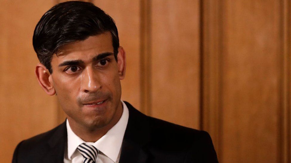 Chancellor of the Exchequer Rishi Sunak speaks during a daily press conference at 10 Downing Street.