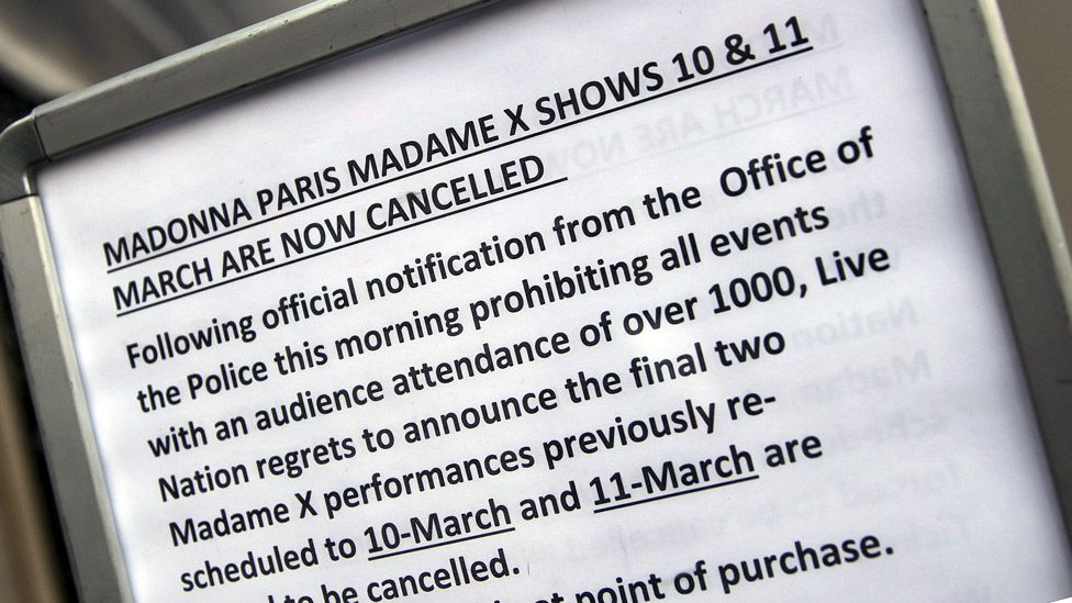 Sign announcing Madonna cancellations