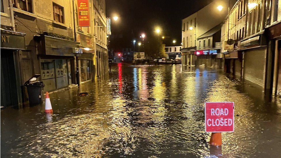 Part of Sugar Island in Newry city centre was badly flooded overnight