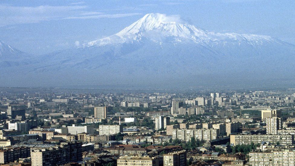 A view looking across the Armenian capital city of Yerevan towards Mount Ararat