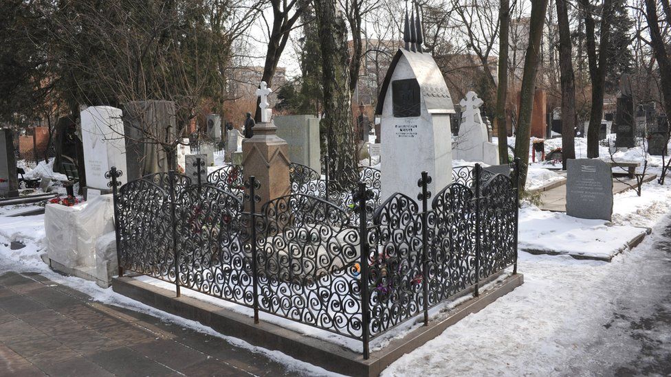 The grave of the writer Anton Chekhov in Novodevichy Cemetery, Moscow.