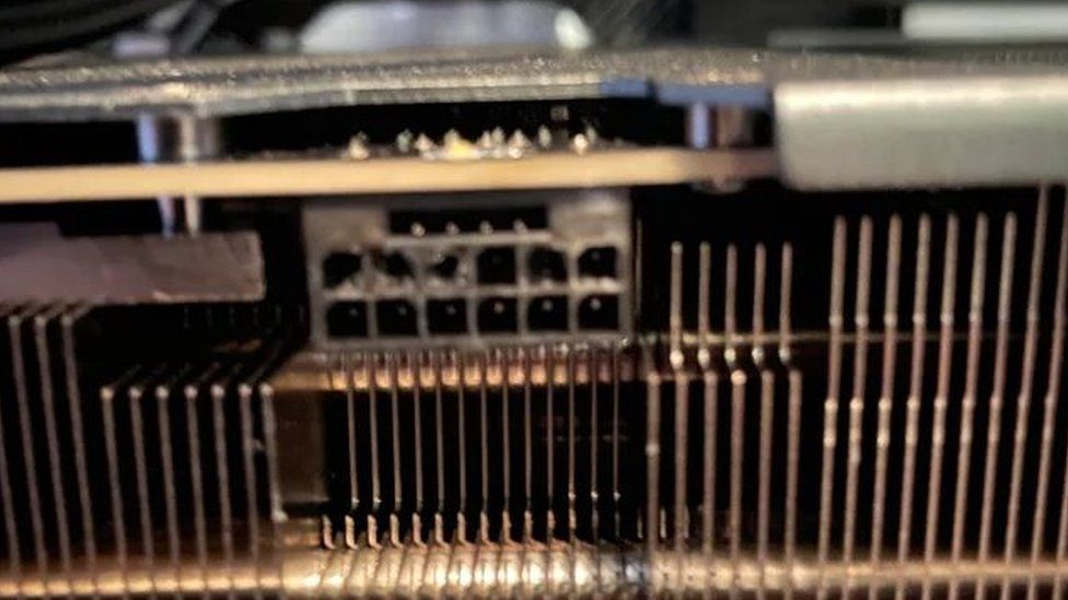 A graphics card showing signs of damage