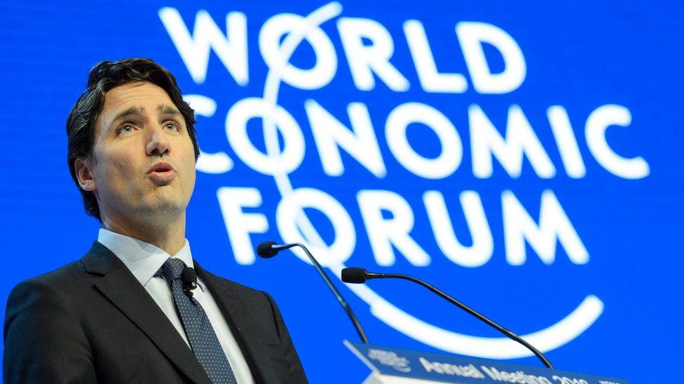 Trudeau speaking at the World Economic Forum