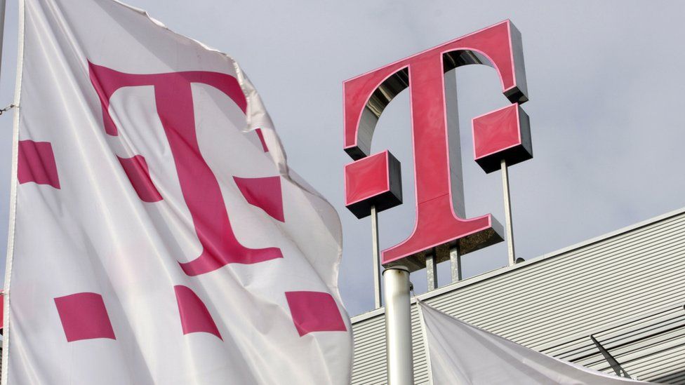 Deutsche Telekom flags outside the German headquarters