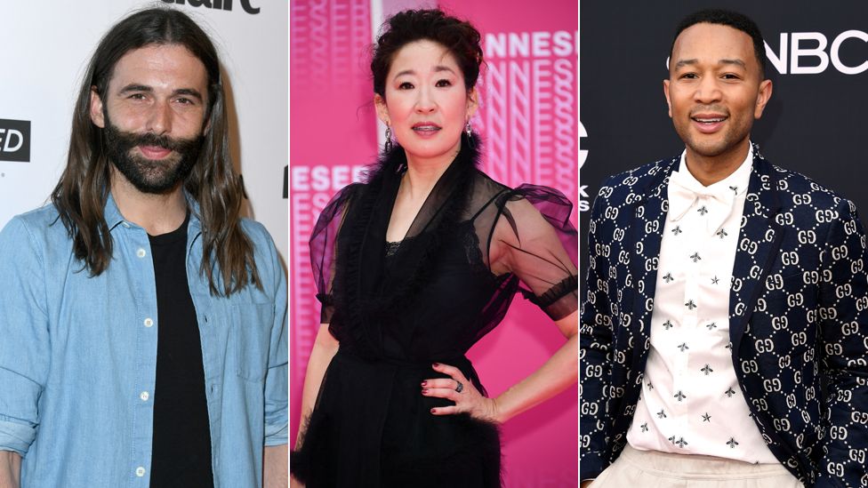 Left to right: Jonathan Van Ness, Sandra Oh and John Legend