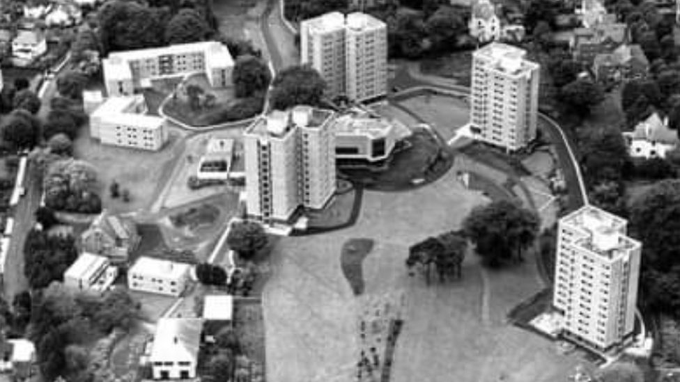 An aerial view of Queen's Elms Halls of Residence
