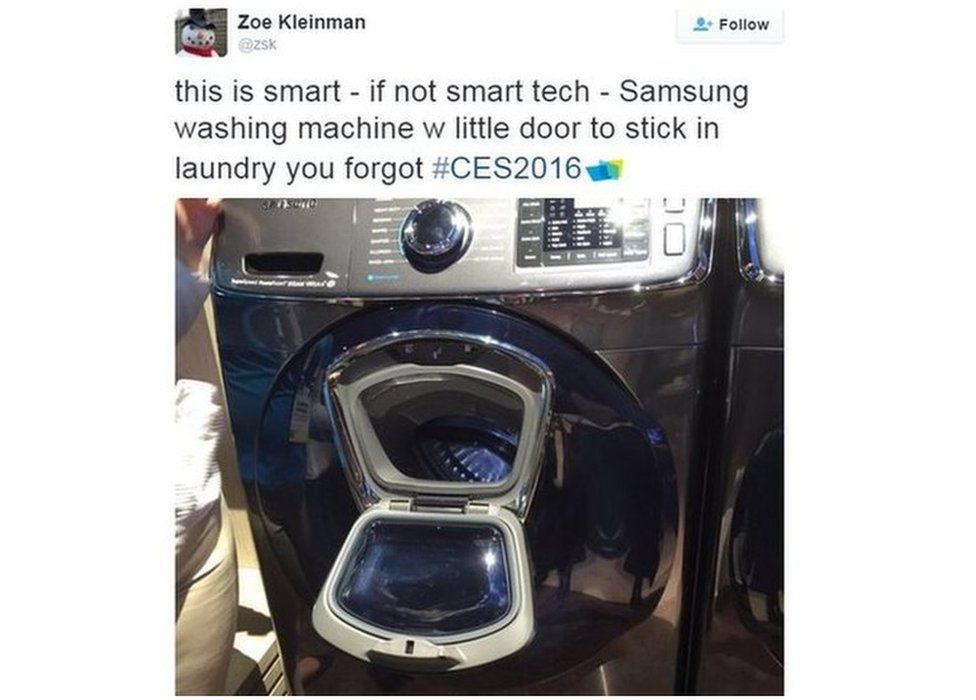 Tweet by Zoe Kleinman: "This is smart, if not smart tech. Samsung washing machine with little door to stick in laundry you forgot".