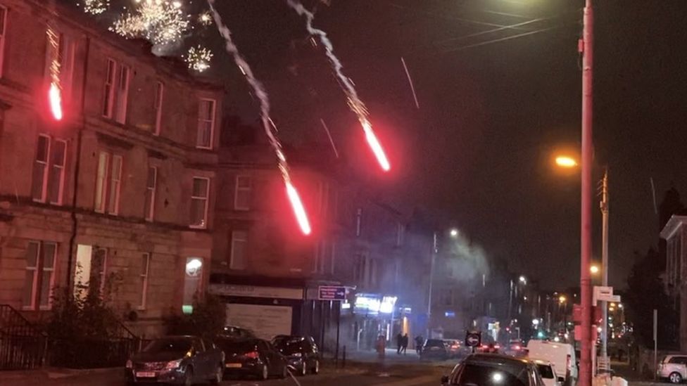 Fireworks set off in street, Albert Drive