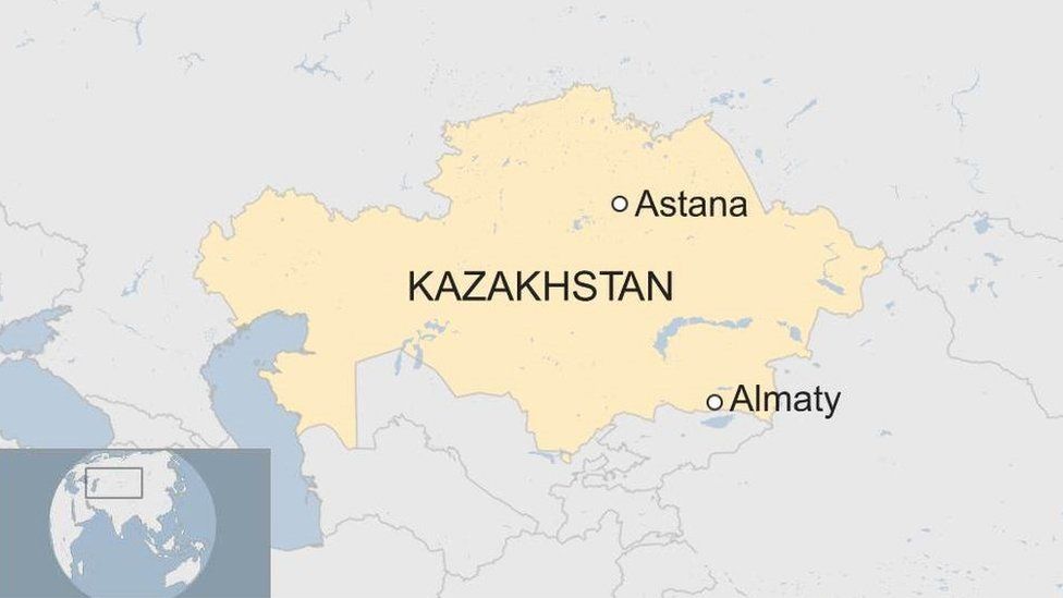 A map showing where Astana and Almaty are in Kazakhstan
