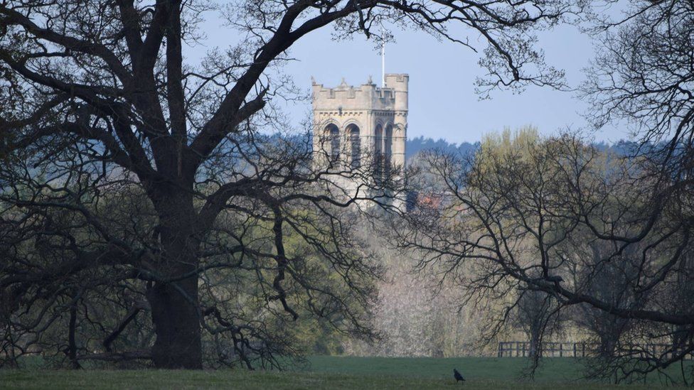 St Mary's Church taken from Woburn Abbey Deer Park in Bedfordshire