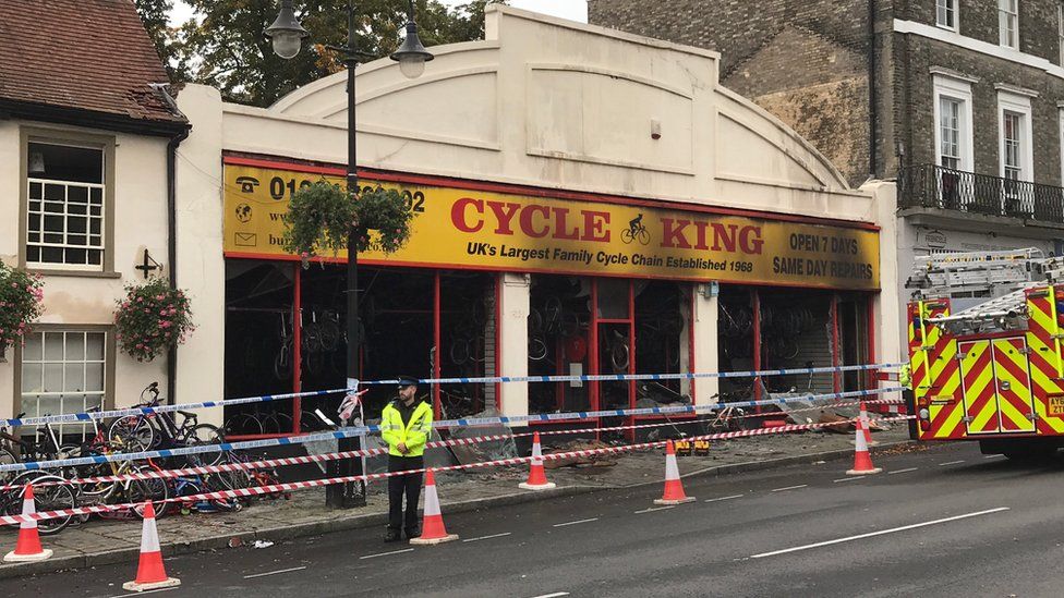 Major fire at Cycle King on Angel Hill in Bury St Edmunds.