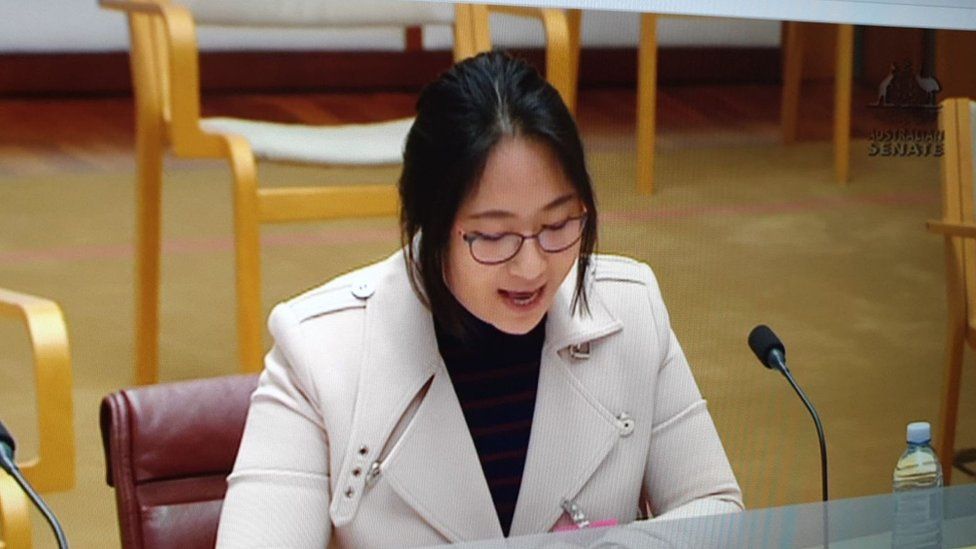 Yun Jiang speaking at a separate public inquiry in Canberra in 2019