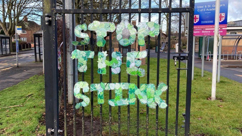 Stop the Stink sign on school gates