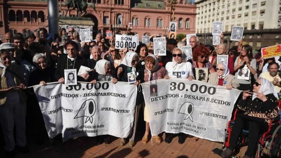 Members of the Mothers of Plaza de Mayo group during a rally in Buenos Aires, 30 April 2017