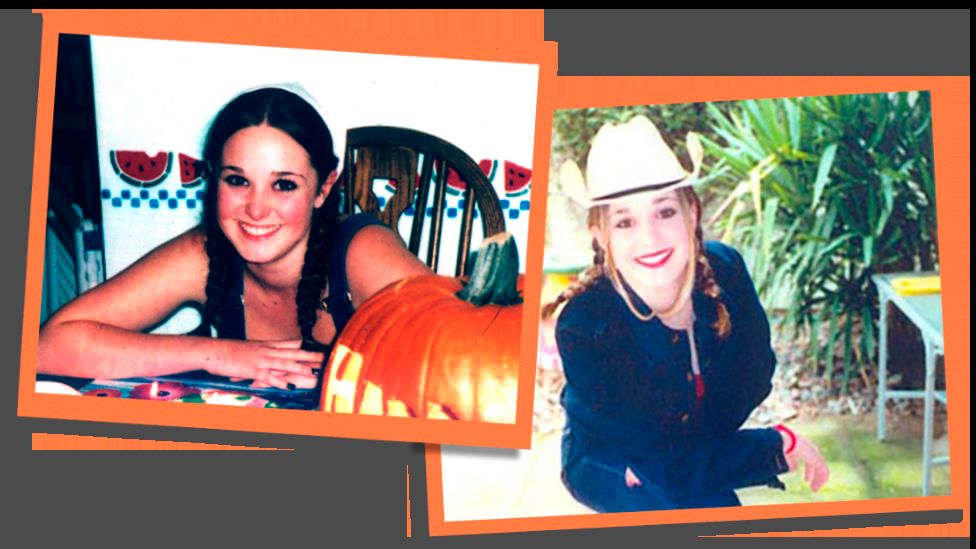Two teenage images of Erica Harvey side-by-side, she is smiling and wearing a cowboy hat in one