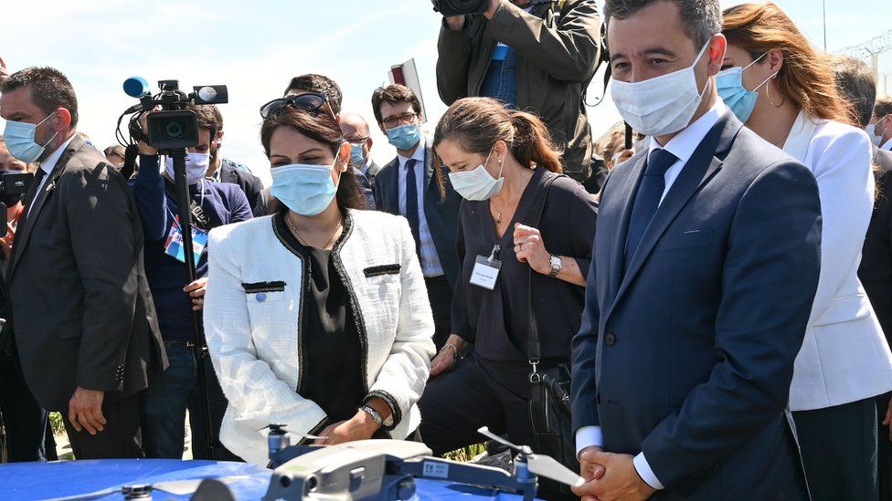 Priti Patel and French Interior Minister Gerald Darmanin in Calais on 12 July 2020
