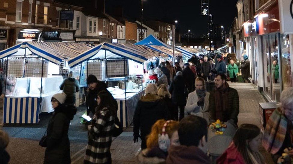 Market in the high street over the Christmas period
