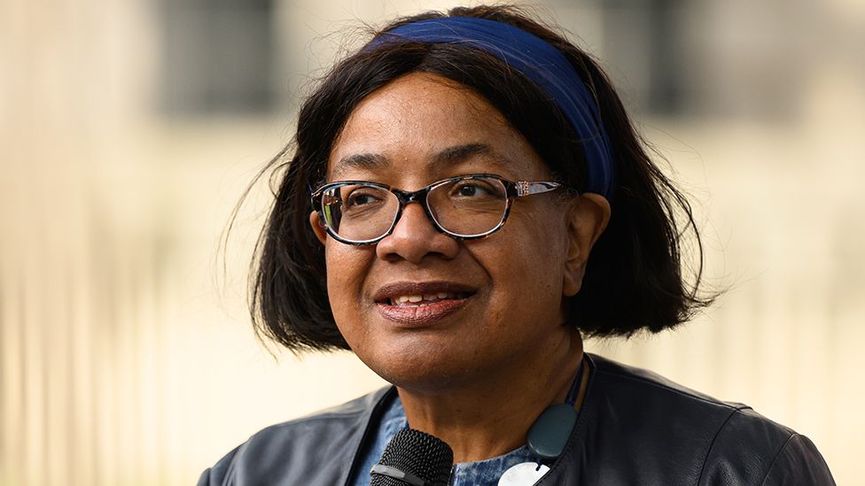 Diane Abbott pictured in London at a Stand Up To Racism protest in August 2023