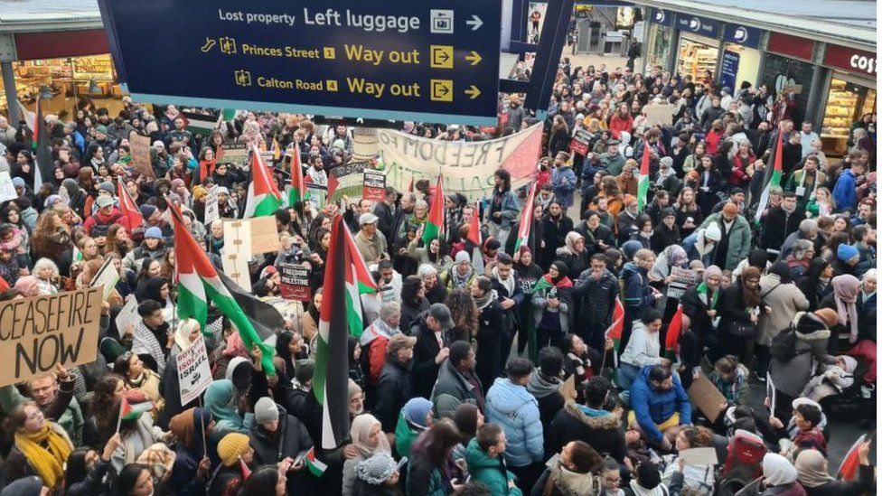 Tens of thousands join pro-Palestinian marches and sit-ins across UK