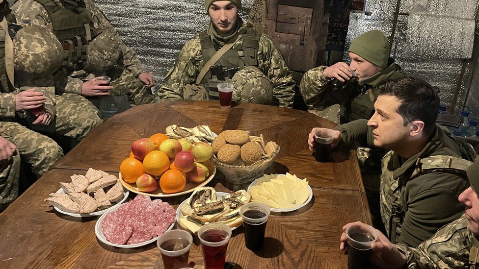 President Zelensky and Ukrainian soldiers