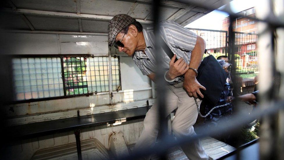 French serial killer Charles Sobhraj leaves Kathmandu district court after his hearing in Kathmandu on 31 May 2011.