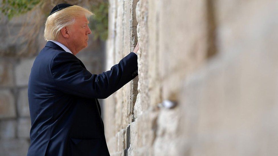 Donald Trump touching the Western Wall