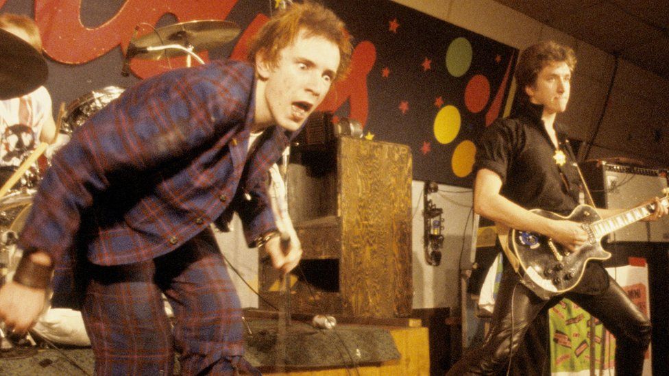 Johnny Rotten (left) and Steve Jones of the Sex Pistols in 1978