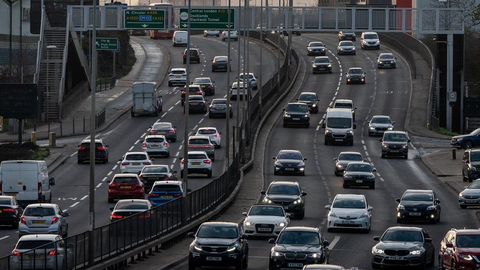 Traffic on the A13 in London as people make their Christmas Eve getaway journeys
