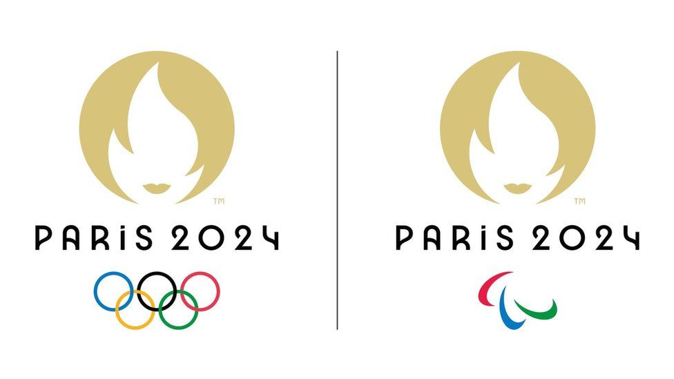 A handout photo by the Organising Committee of the Paris 2024 Olympic and Paralympic Games shows the logos of the Paris 2024 Olympic Games (L) and the Paralympic Games (R).