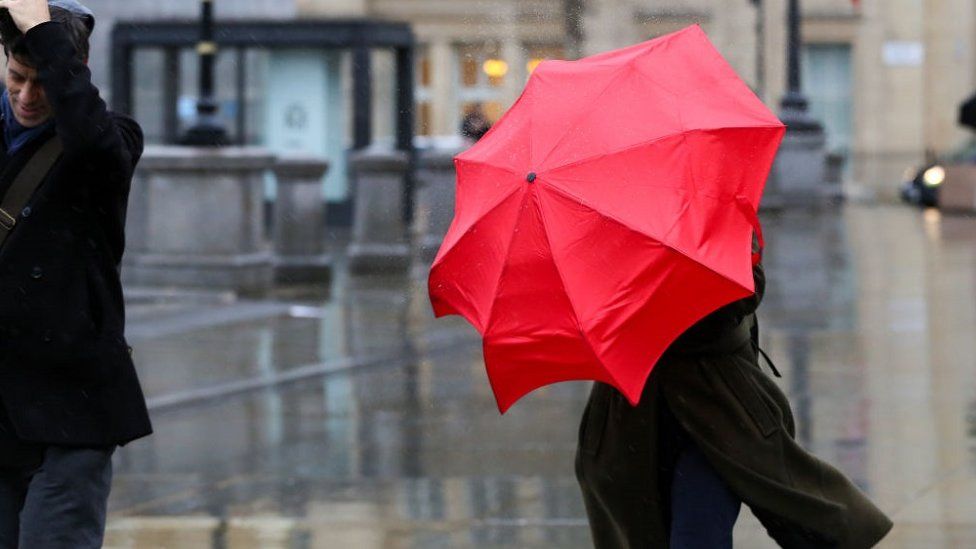 Umbrella in the wind