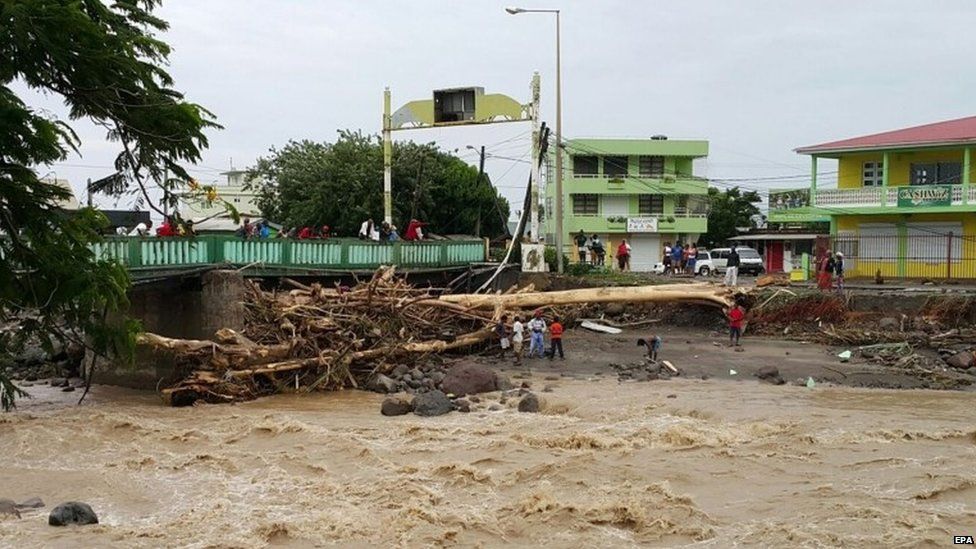 Storm damage is seen near a bridge in Roseau, Dominica