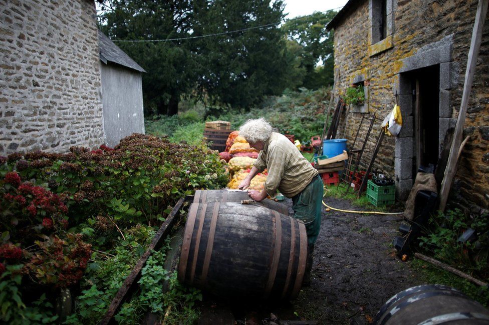 Jean-Bernard tends to barrels of cider