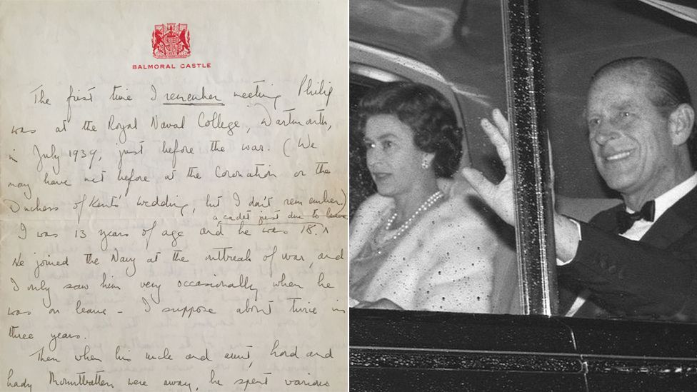 Queen's handwritten letter and Queen Elizabeth II and the Duke of Edinburgh