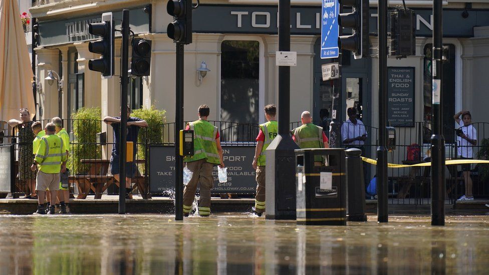 Pub surrounded by flood water