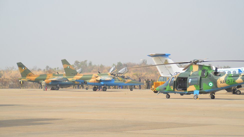 Nigerian Air Force helicopter and plane