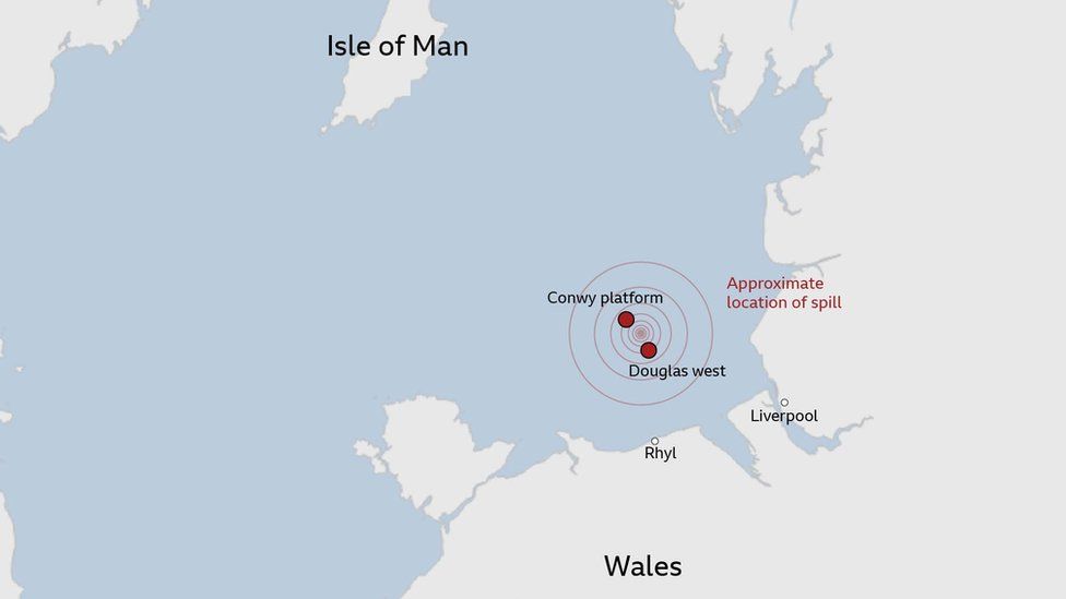 Map showing location of oil leak from pipe under the Irish Sea