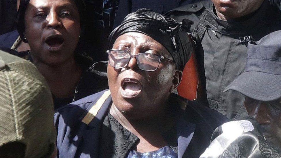 Liberia's former Chief Justice Gloria Musu Scott (C) reacts after being sentence to life imprisonment for murder, at the Temple of Justice on Capital Hill, in Monrovia, Liberia, 09 January 2024.