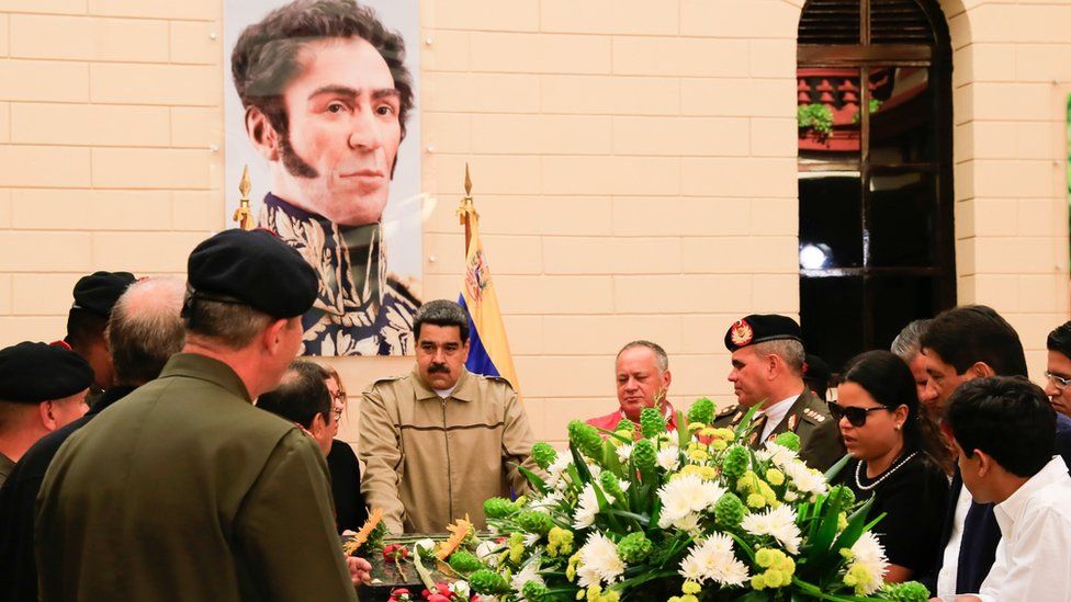 Venezuela's President Nicolas Maduro during a military ceremony to commemorate the sixth anniversary of the death of President Hugo Chavez in Caracas