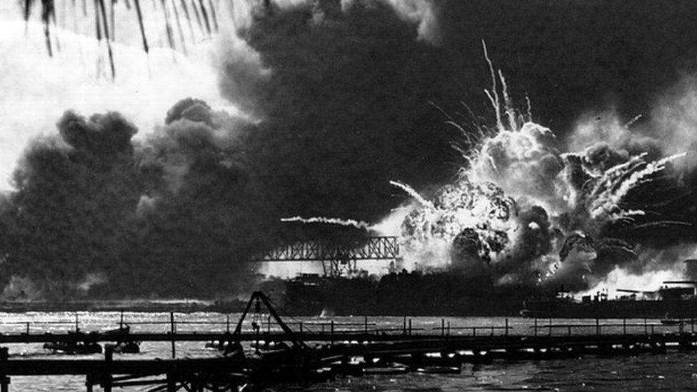 Pearl Harbour under attack by Japanese forces