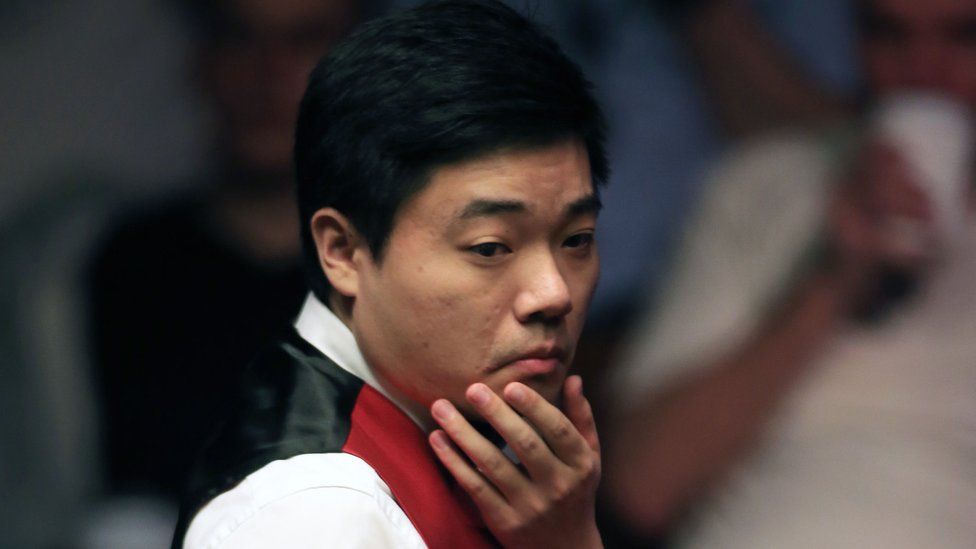Ding Junhui shows his frustration after a missed pot during the final against Mark Selby on day sixteen of the Betfred Snooker World Championships at the Crucible Theatre, Sheffield.