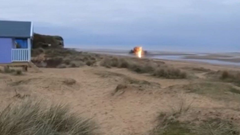Controlled explosion on Old Hunstanton Beach