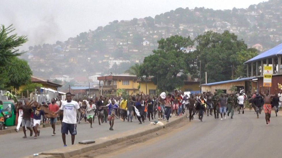 Protesters take to the streets on 10 August in Freetown